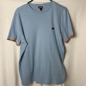 Ellesse Mens‎ T Shirt L  Vintage Ringer Crew Neck Tee Meduno Light Blue